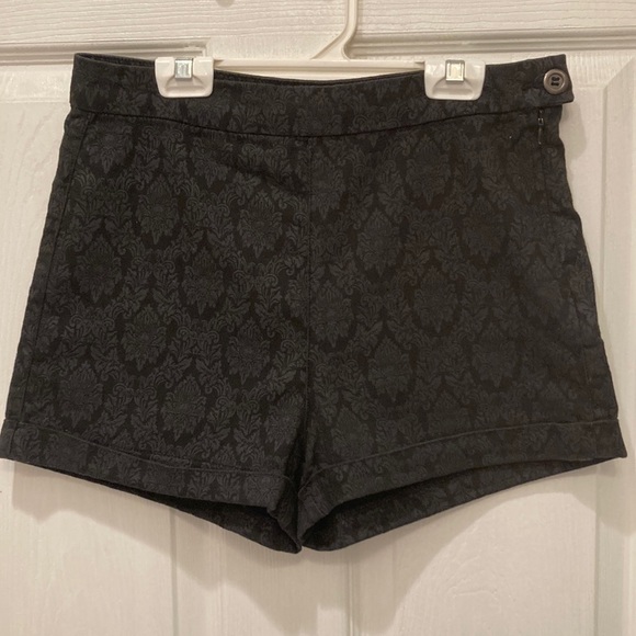 Forever 21 Pants - Forever 21 Black Purple Damask Print Fitted Mini Shorts Hot Pants